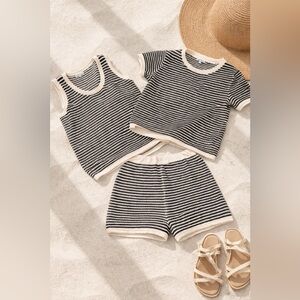 White Birch 3pc Knit sweater short set XL. Striped Lounge Co-Ord